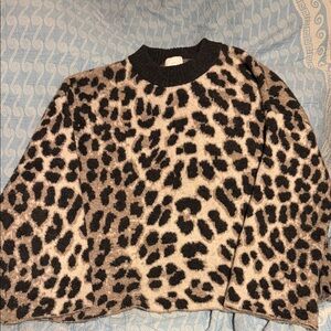 Leopard Print Crewneck Sweater - Black & Cream